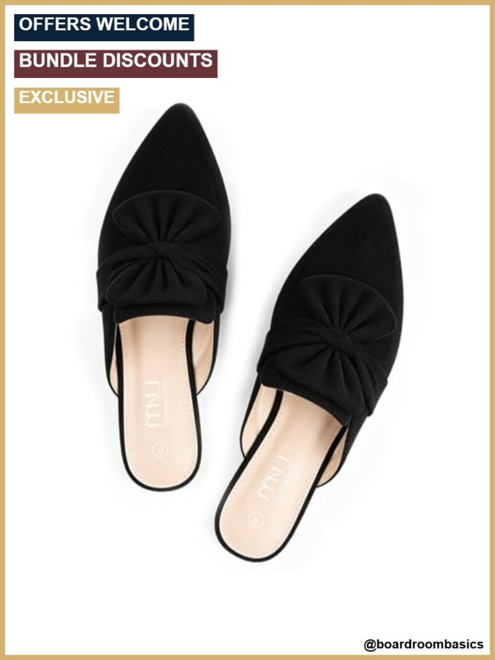 Pointed Toe Bow Mules - Slip On Backless Loafers - Dressy Casual Flat Shoes